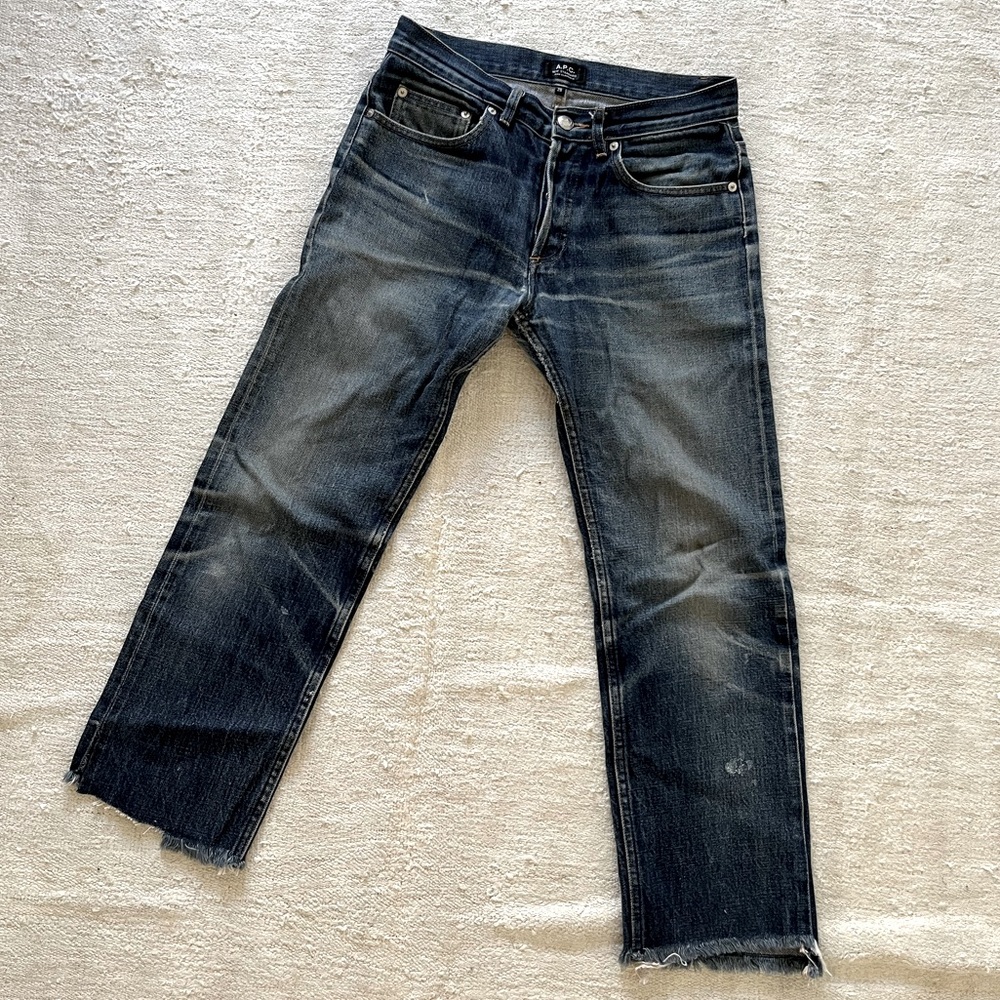 APC size 28 boyfriend cut style distressed straight leg denim jeans (fits 26/27)